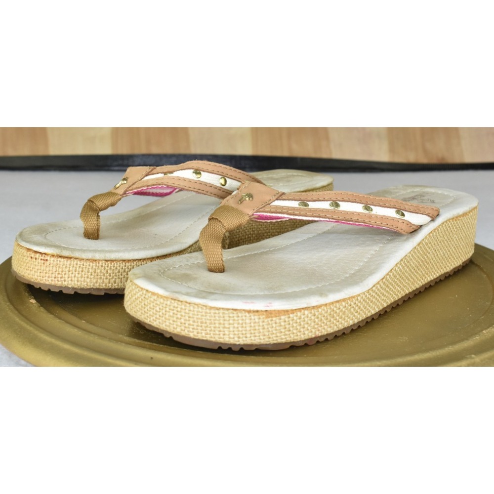 Margaritaville Kaia Women Sandals Size 8 Beige Thong Espadrille Wedge Flip Flop